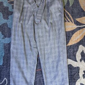 A NEW DAY Slacks Womens 8 Gray Plaid Trousers Belted Dress Pants Relaxed Career